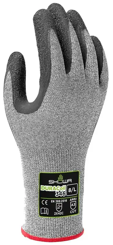 Showa 346 DURACoil™ Latex Rubber Palm Coated 13-Gauge Cut-Resistant Gloves, Gray