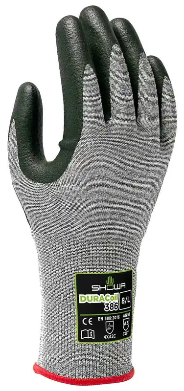 Showa 386 DURACoil™ Embossed Foam Nitrile Palm Coated 13-Gauge Cut-Resistant Gloves, Gray