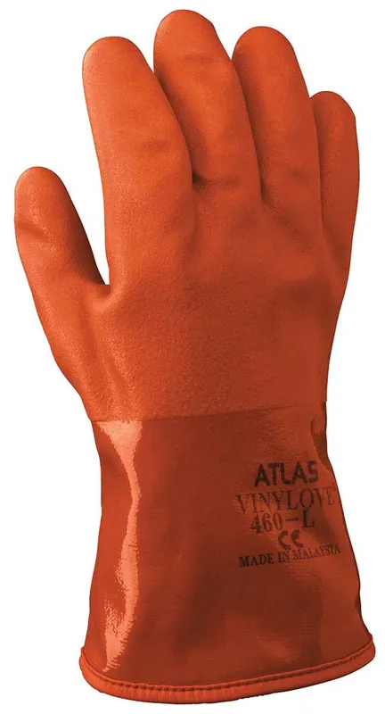Showa 460 PVC Double-Coated Acrylic Lined & Chemical-Resistant Gloves, Orange, 11.8"