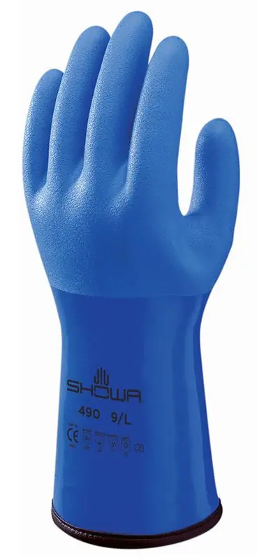 Showa 490 PVC Triple-Coated Acrylic Lined & Chemical-Resistant Gloves, Blue, 11.8"