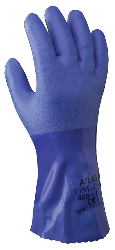 Showa 660 Knit Lined Triple-Dipped Heavy-Weight PVC Chemical-Resistant Gloves, Blue, 12"