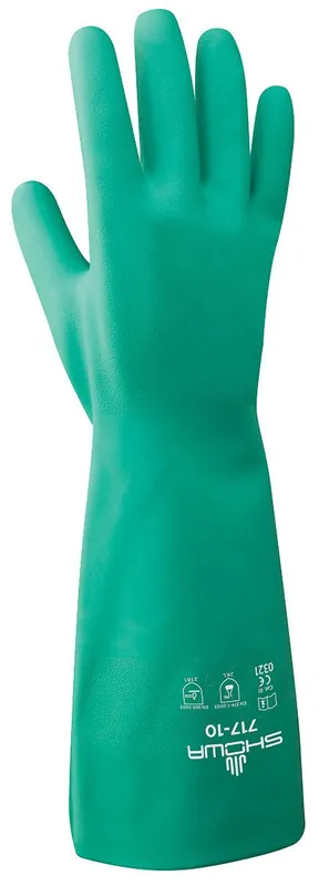 Showa 717 Unlined, Unsupported, 11 Mil Nitrile Chemical-Resistant Gloves, Light Green, 13"