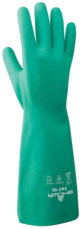 Showa 747 Unlined, Unsupported 22 Mil Nitrile Chemical-Resistant Gloves, Light Green, 19"