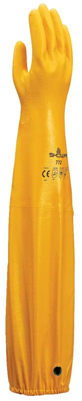 Showa 772 Nitrile Double-Coated Chemical-Resistant Gloves with Knit Liner, Yellow, 26"