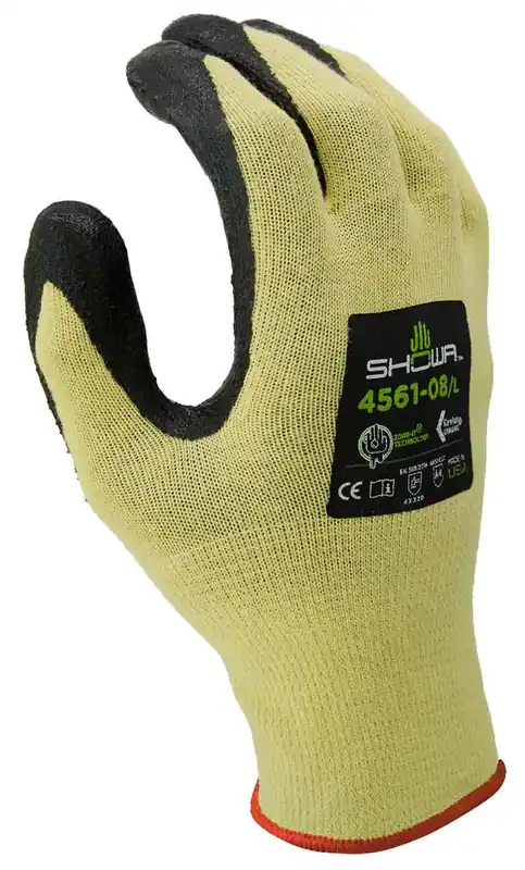 Showa 4561 Zorb-IT® Kevlar® Sponge Nitrile Palm Coated 15-Gauge Cut-Resistant Gloves, Yellow/Black