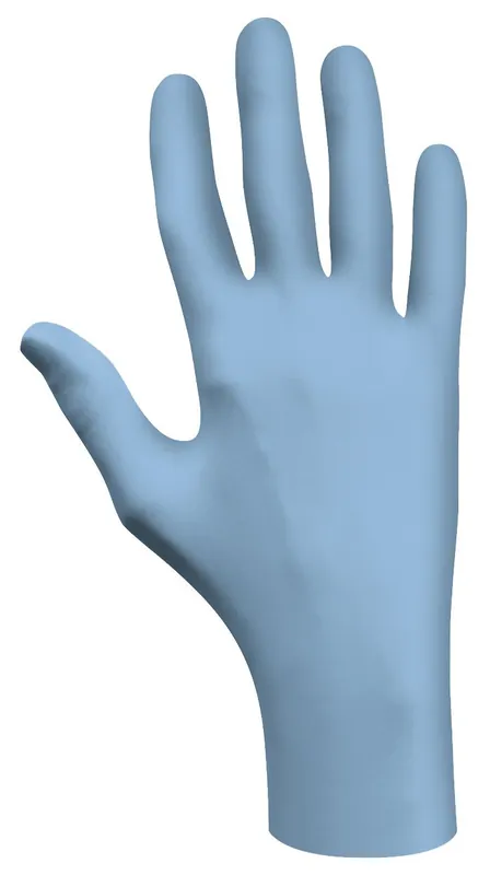Showa 7502PF Eco Best Technology® (EBT) Powder-Free Biodegradable 2.5 Mil Nitrile Gloves with Bisque Fingertips, Blue, 9.5"