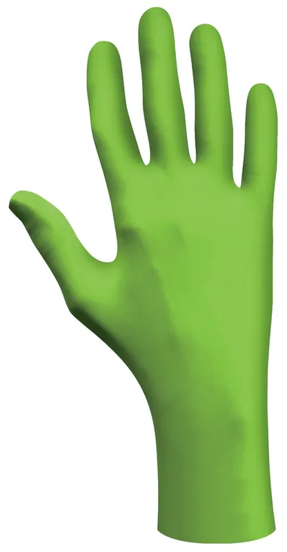 Showa 7705PFT Powder-Free Disposable 4 Mil Nitrile Gloves with Bisque Fingertips, Fluorescent Green, 9.5"