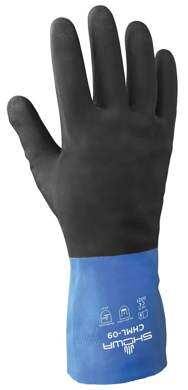 Showa CHM Neoprene-over-Rubber/Latex 26 Mil Chemical-Resistant Gloves, Blue/Black, 12"