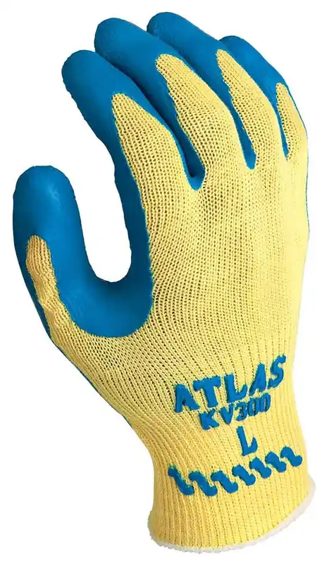 Showa KV300 Kevlar® Rubber Palm Coated 10-Gauge Cut-Resistant Gloves, Yellow/Blue