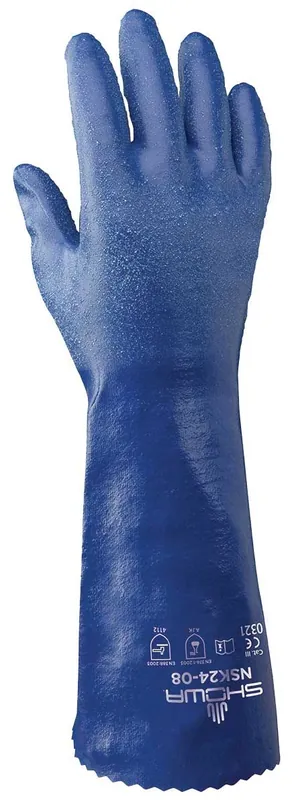 Showa NSK24 Eco Best Technology® Biodegradable, Nitrile Coated Gauntlet Chemical-Resistant Gloves with Interlock Liner, Royal Blue, 14"