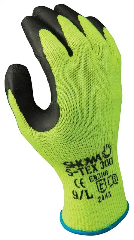 Showa S-TEX300 Hagane Coil® Rubber Palm Coated 10-Gauge Cut-Resistant Gloves, Fluorescent Yellow/Black, 9.5"-11"