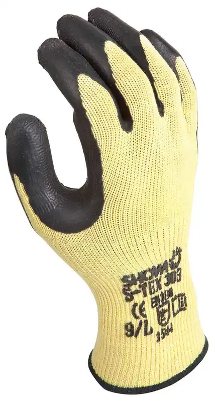 Showa S-TEX303 Hagane Coil® Kevlar® Rubber Palm Coated 10-Gauge Cut-Resistant Gloves, Yellow/Black