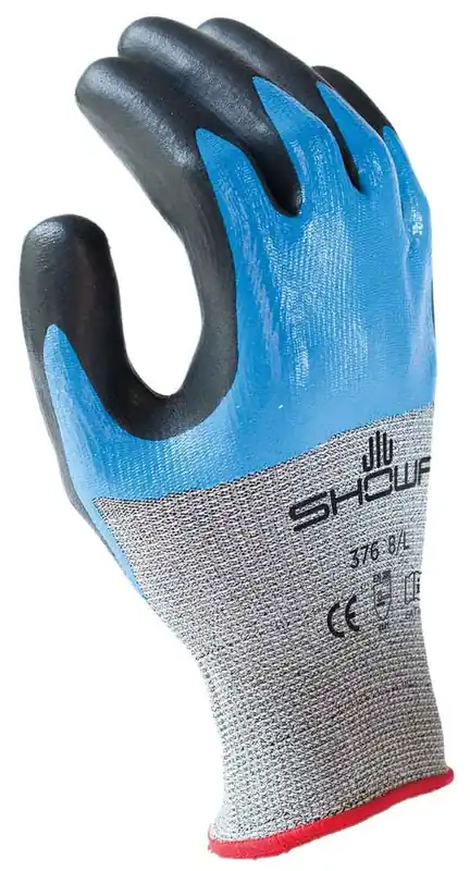 Showa S-TEX376 Hagane Coil® Nitrile/Foam Palm Coated 13-Gauge Cut-Resistant Gloves, Blue/Black