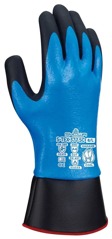 Showa S-TEX377SC Hagane Coil® Nitrile/Foam Palm Coated 13-Gauge Cut-Resistant Gloves, Black/Blue