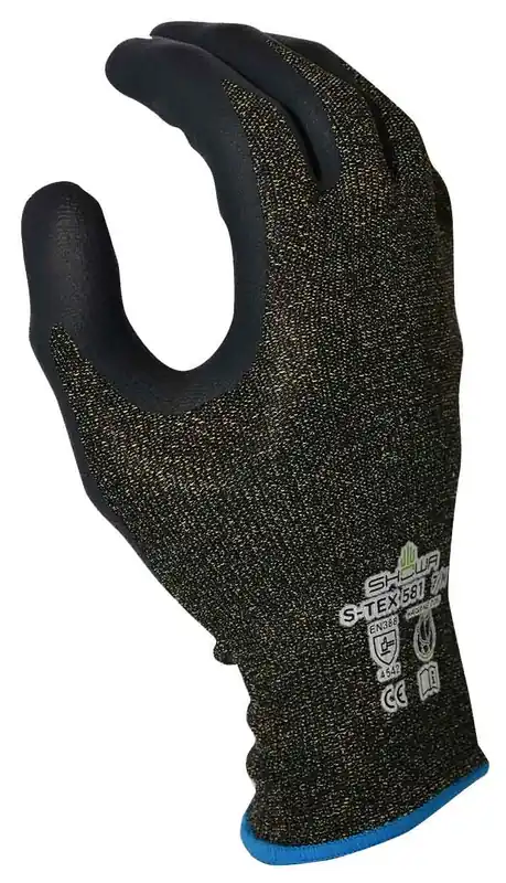 Showa S-TEX581 Hagane Coil® Kevlar® Nitrile Foam Palm Coated 13-Gauge Cut-Resistant Gloves, Black/Yellow