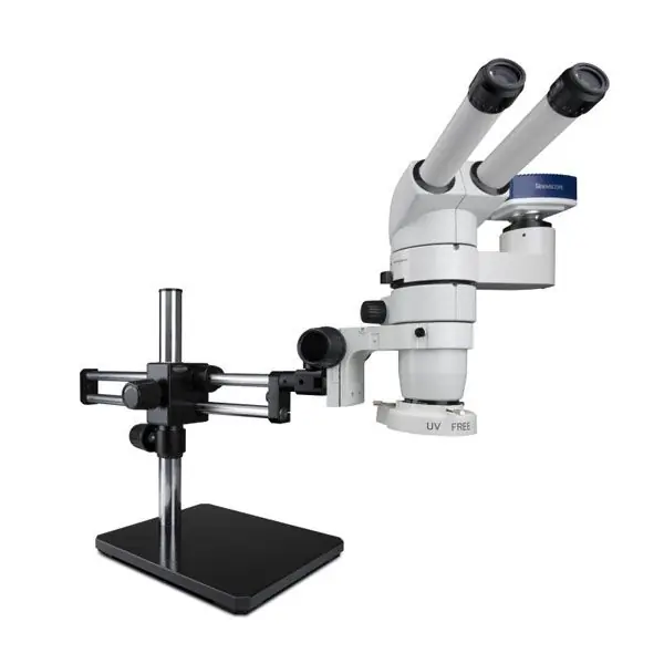 Scienscope CMO-PK10-E1 E-Series 20° Fixed Trinocular Microscope with Dual Boom Stand, 1080p Camera & LED Ring Light