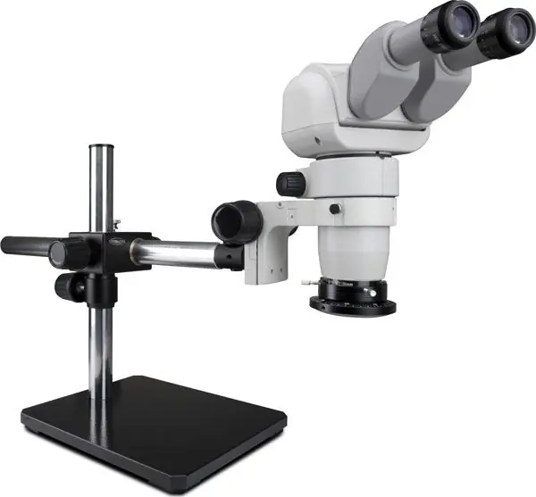 Scienscope CMO-PK5S-R3E-E E-Series 0-45° Tilting Binocular Microscope with Boom Stand & High Intensity LED Ring Light