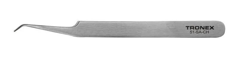 Tronex 51-SA-CH Precision Relieved Action Stainless Steel Tweezer with Very Fine 0.4mm Bent Tips