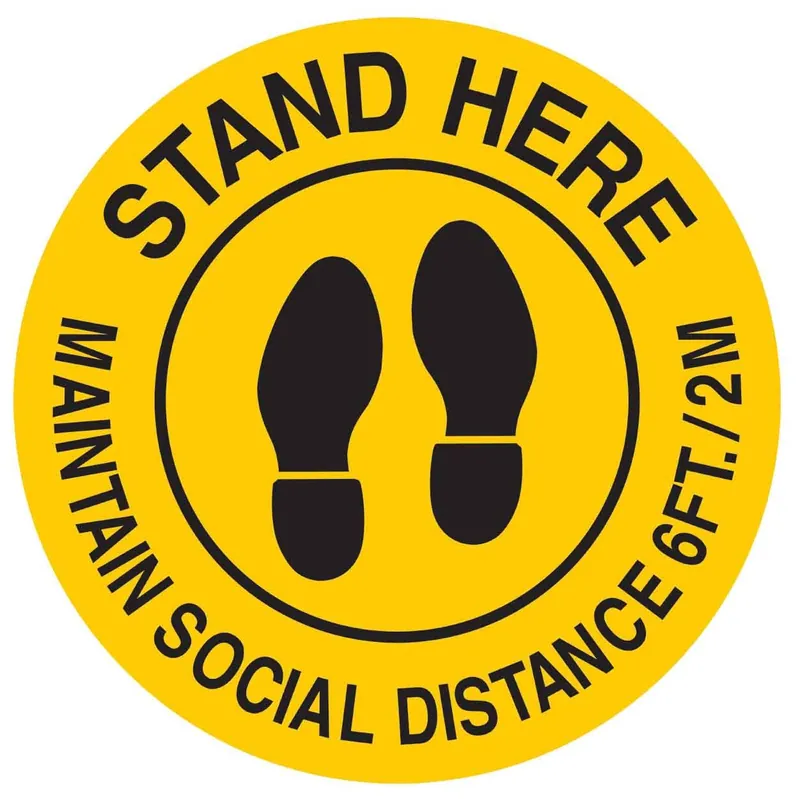 Brady 170215 "STAND HERE, MAINTAIN SOCIAL DISTANCE 6FT./2M" Floor Sign, 17" Diameter