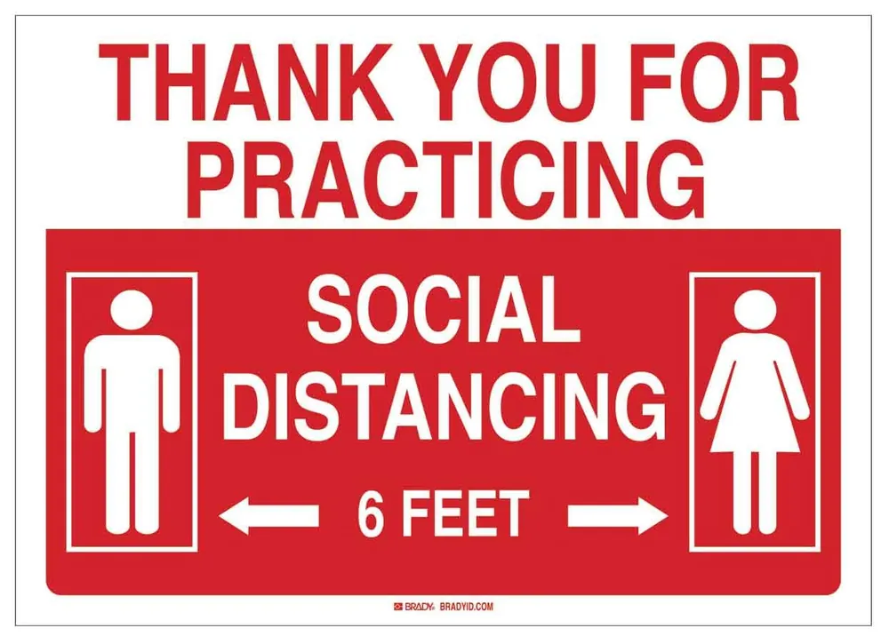 Brady "THANK YOU FOR PRACTICING SOCIAL DISTANCING" Sign, Red/White