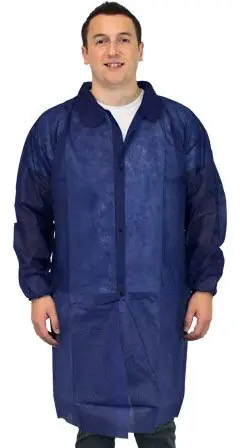 Safety Zone Polypropylene Disposable Lab Coat with Elastic Wrists, Blue
