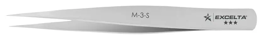Excelta M-3-S ★★★ Stainless Steel Tweezer with Miniature Head & Straight, Very Fine, Pointed Tips
