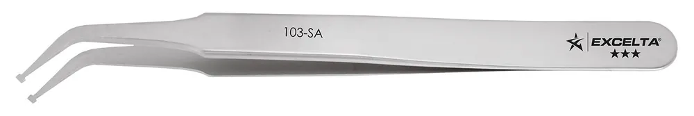 Excelta 103-SA ★★★ Stainless Steel Rectangular SMD Component Handling Tweezer with 45° Angled, Long, Paddle Tips