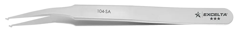 Excelta 104-SA★★★ Stainless Steel Rectangular SMD Component Handling Tweezer with 15° Angled, Wide Pointed, Paddle Tips