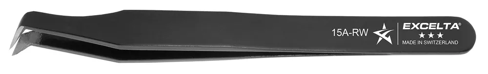 Excelta 15A-RW ★★★ ESD-Safe Swiss-Made Carbon Steel Cutting Tweezer with 70° Angulated, Rounded Tips for 35 AWG Soft Wire, 4.5" OAL