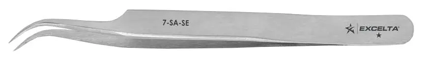 Excelta 7-SA-SE ★ Economy Anti-Magnetic Stainless Steel Tweezer with 45° Curved, Tapered, Very Fine Pointed Tips, 4.5" OAL