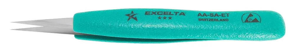 Excelta AA-SA-ET ★★★ Swiss-Made ESD-Safe Neverust® Anti-Magnetic Stainless Steel Tweezer with Ergo-Tweeze® Handle & Straight, Medium Pointed Tips, 5.5" OAL