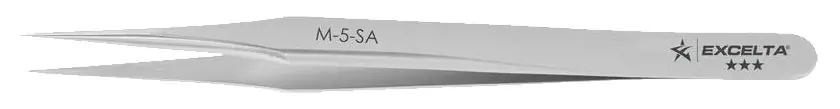 Excelta M-5-SA ★★★ Neverust® Stainless Steel Tweezer with Miniature Head & Straight, Ultra-Fine, Tapered, Pointed Tips