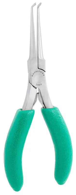Excelta 2904 ★★ ESD-Safe Large Bent Nose Stainless Steel Pliers with 90° Angled Jaw & Cushion Grips, 5.75" OAL