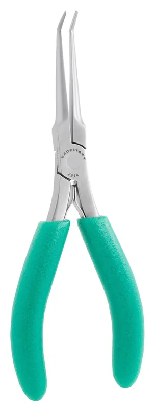 Excelta 2914 ★★ ESD-Safe Large Bent Nose Stainless Steel Pliers with 45° Angled Jaw & Cushion Grips, 6.5" OAL