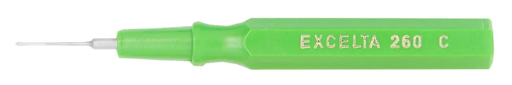 Excelta 260C ★★★ Mini-Spatula with Green Plastic Handle & 0.020" Tip, 2.5" OAL