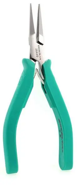 Excelta 2842D ★★ ESD-Safe Medium Flat Nose Stainless Steel Pliers with Serrated Jaw & Ergonomic Grips, 5.75" OAL
