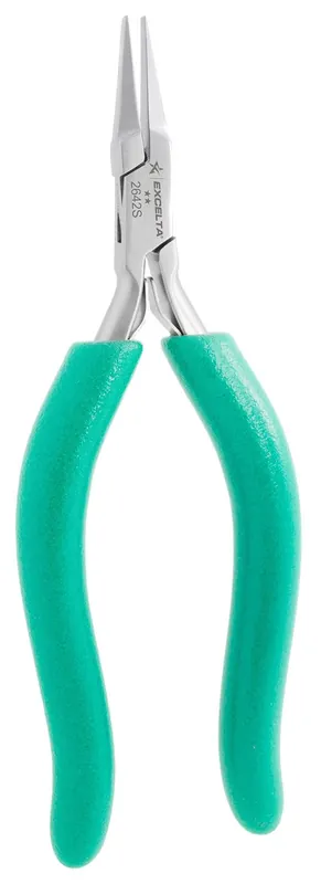 Excelta 2642S ★★ ESD-Safe Small Flat Nose Stainless Steel Pliers with Ergonomic "S" Grips, 6.25" OAL
