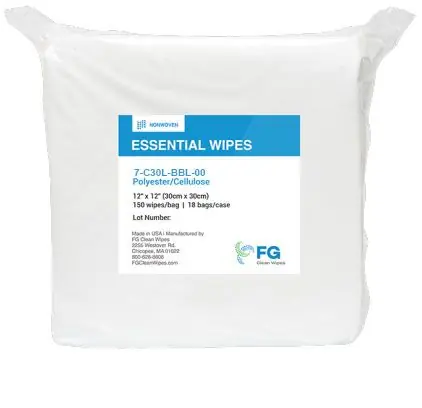 FG Clean Wipes 7-C30L-BBL-00 Essential Lightweight Hydroentangled Polycellulose Cleanroom Wipes, 12" x 12" (Bag of 150)