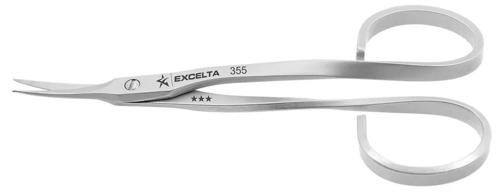 Excelta 355 ★★★ Medical-Grade Stainless Steel Scissors with Tapered Angled, Extra-Fine, Sharp Pointed Relieved Blades, 3.933" OAL