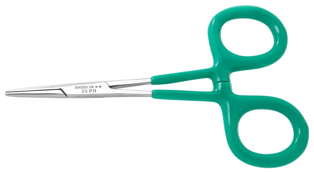 Excelta 35PH ★★ Stainless Steel Locking Hemostat with Vinyl Coated Handles & Straight, Serrated Jaw, 5" OAL