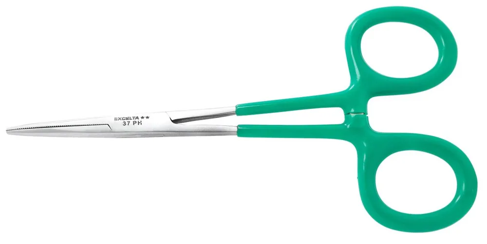 Excelta 37PH ★★ Stainless Steel Locking Hemostat with Vinyl Coated Handles & Straight, Serrated Jaw, 6" OAL