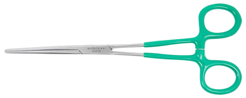 Excelta 39PH ★★ Stainless Steel Locking Hemostat with Vinyl Coated Handles & Straight, Serrated Jaw, 8" OAL