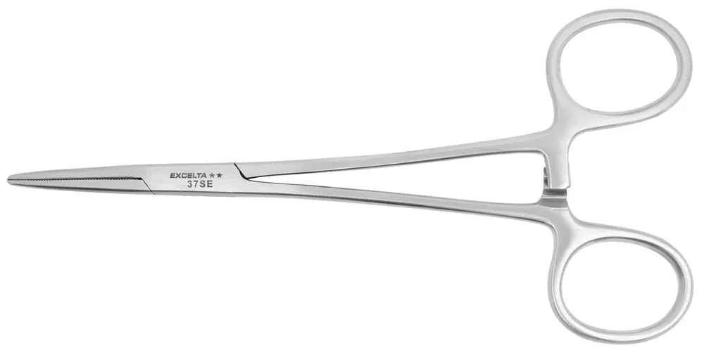 Excelta 37-SE ★★ Cleanroom-Safe Stainless Steel Locking Hemostat with Straight, Serrated Jaw, 6" OAL