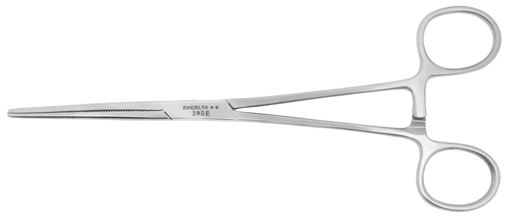 Excelta 39-SE ★★ Cleanroom-Safe Stainless Steel Locking Hemostat with Straight, Serrated Jaw, 8" OAL