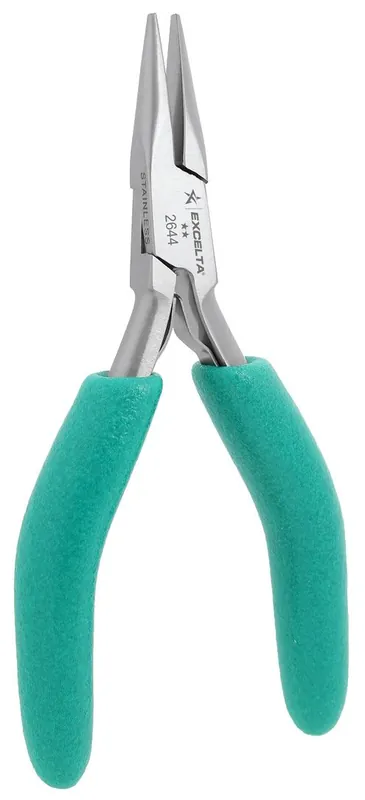 Excelta 2644 ★★ ESD-Safe Small Chain Nose Stainless Steel Pliers with Smooth Jaw & TealShield™ Cushion Grip Handles, 4.75" OAL