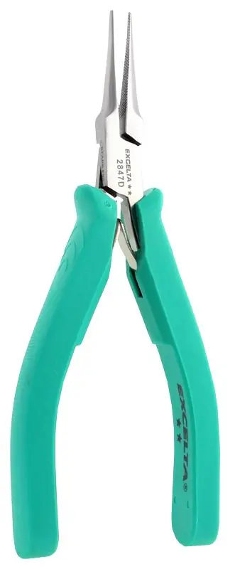 Excelta 2847D ★★ ESD-Safe Medium Tapered Needle Nose Stainless Steel Pliers with Serrated Jaw & TealShield™ Molded Grip Handles, 5.75" OAL