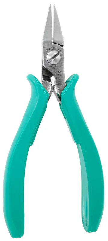 Excelta 42I ★★★ ESD-Safe Small Head Flat Nose Stainless Steel Pliers with Smooth Jaw & TealShield™ Molded Grip Handles, 5.5" OAL