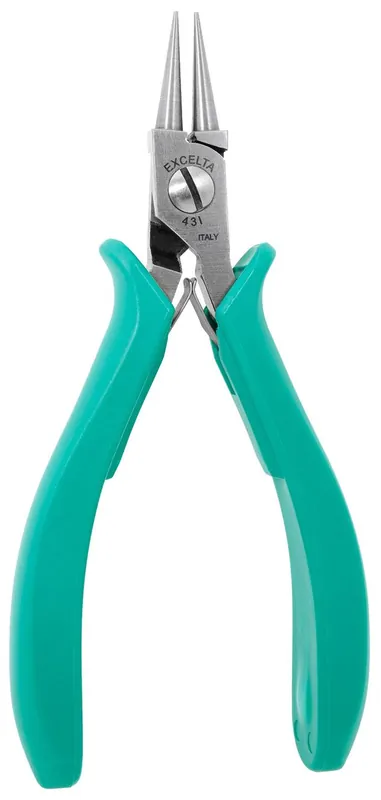 Excelta 43I ★★★ ESD-Safe Small Head Round Nose Stainless Steel Pliers with Smooth Jaw & TealShield™ Molded Grip Handles, 5.5" OAL