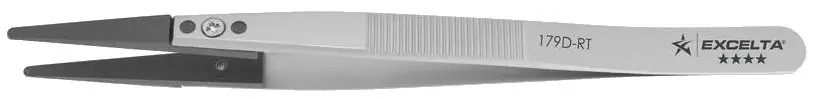 Excelta 179D-RT ★★★★ ESD-Safe Neverust® Stainless Steel Tweezer with Replaceable Straight, Pointed 0.080" Wide Copolymer Tips, 5.125" OAL