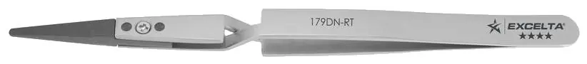 Excelta 179DN-RT ★★★★ ESD-Safe Reverse Action Neverust® Stainless Steel Tweezer with Replaceable Straight, Pointed 0.080" Wide Copolymer Tips